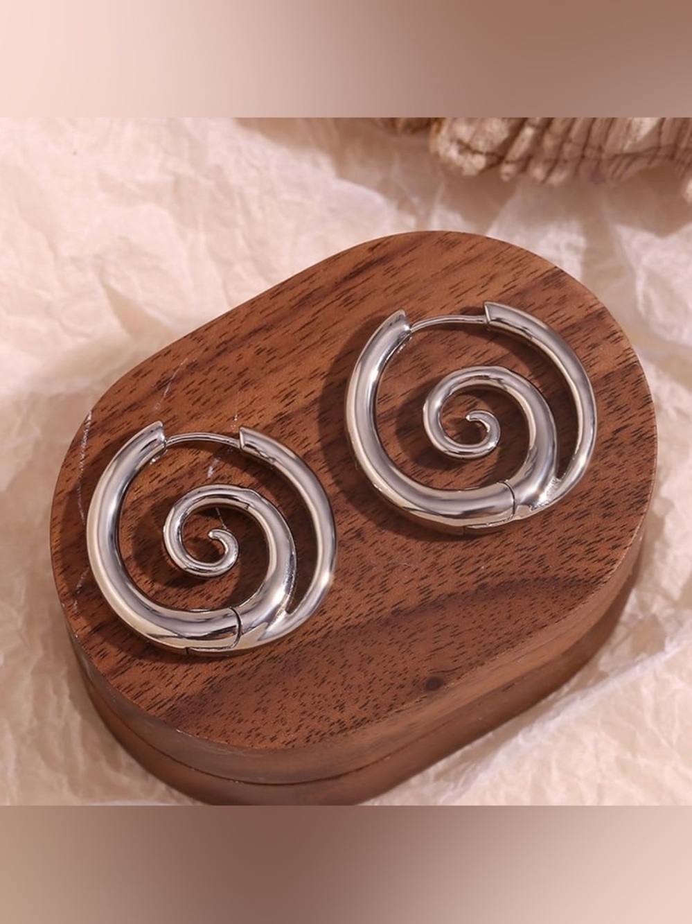 Spiral Earrings: Chunky Silver Hoop Earrings. Stainless Steel Huggie Hoop whimsy